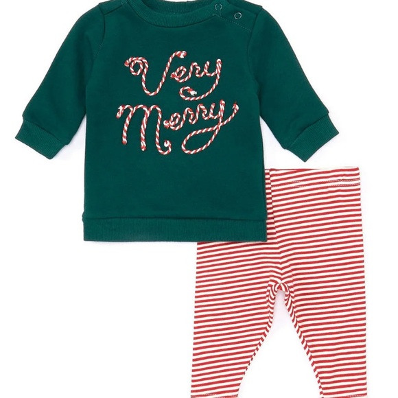 New! Very Merry long sleeve top & stripe legging set with bow - Picture 4 of 5